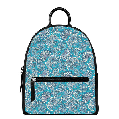 Turquoise Floral Bohemian Pattern Print Leather Backpack