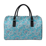 Turquoise Floral Bohemian Pattern Print Leather Duffle Bag
