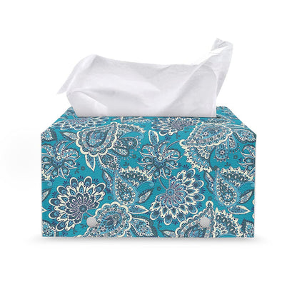 Turquoise Floral Bohemian Pattern Print Leather Tissue Box Cover