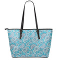 Turquoise Floral Bohemian Pattern Print Leather Tote Bag With Zipper