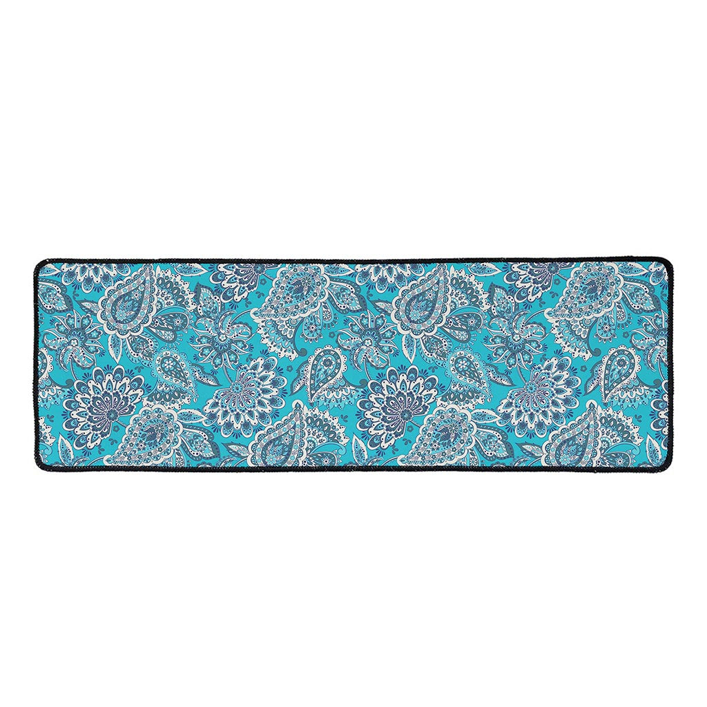 Turquoise Floral Bohemian Pattern Print Long Kitchen Mat