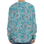 Turquoise Floral Bohemian Pattern Print Long Sleeve Baseball Jersey