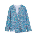 Turquoise Floral Bohemian Pattern Print Long Sleeve Short Coat