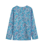 Turquoise Floral Bohemian Pattern Print Long Sleeve Short Coat