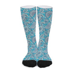 Turquoise Floral Bohemian Pattern Print Long Socks