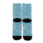 Turquoise Floral Bohemian Pattern Print Long Socks