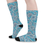 Turquoise Floral Bohemian Pattern Print Long Socks
