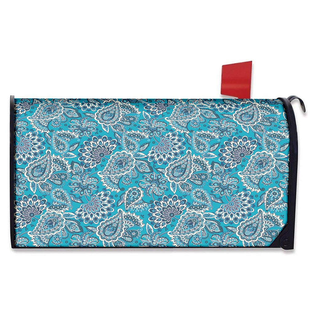 Turquoise Floral Bohemian Pattern Print Mailbox Cover