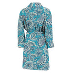 Turquoise Floral Bohemian Pattern Print Men's Bathrobe