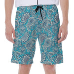 Turquoise Floral Bohemian Pattern Print Men's Beach Shorts