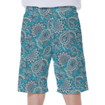 Turquoise Floral Bohemian Pattern Print Men's Beach Shorts