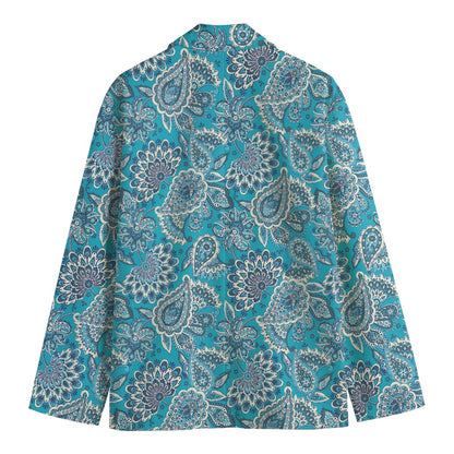 Turquoise Floral Bohemian Pattern Print Men's Blazer