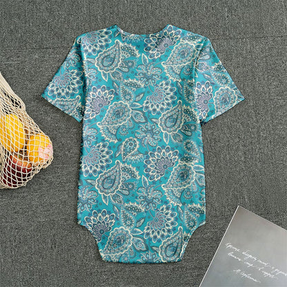 Turquoise Floral Bohemian Pattern Print Men's Bodysuit