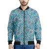 Turquoise Floral Bohemian Pattern Print Men's Bomber Jacket