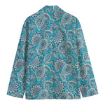 Turquoise Floral Bohemian Pattern Print Men's Cotton Blazer