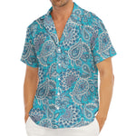 Turquoise Floral Bohemian Pattern Print Men's Deep V-Neck Shirt