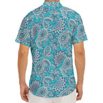 Turquoise Floral Bohemian Pattern Print Men's Deep V-Neck Shirt