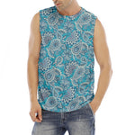 Turquoise Floral Bohemian Pattern Print Men's Fitness Tank Top
