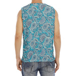 Turquoise Floral Bohemian Pattern Print Men's Fitness Tank Top