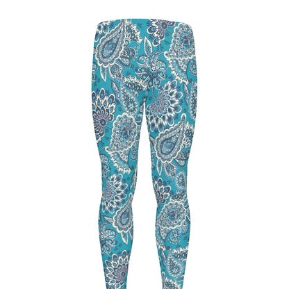 Turquoise Floral Bohemian Pattern Print Men's leggings