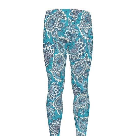 Turquoise Floral Bohemian Pattern Print Men's leggings