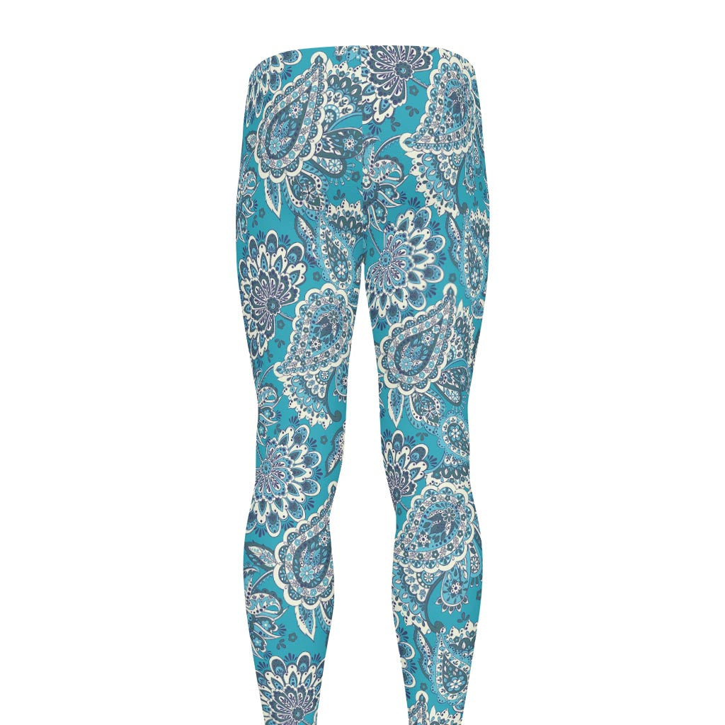 Turquoise Floral Bohemian Pattern Print Men's leggings