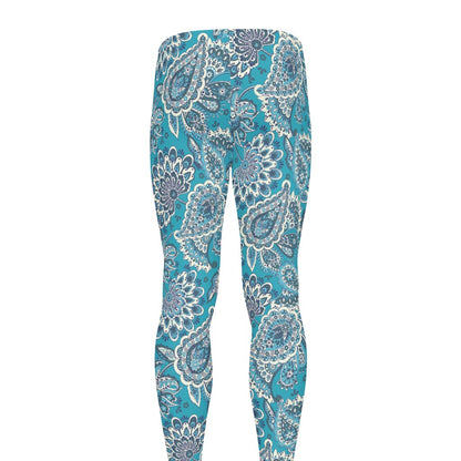 Turquoise Floral Bohemian Pattern Print Men's leggings