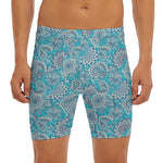 Turquoise Floral Bohemian Pattern Print Men's Long Boxer Briefs
