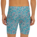 Turquoise Floral Bohemian Pattern Print Men's Long Boxer Briefs