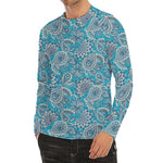 Turquoise Floral Bohemian Pattern Print Men's Long Sleeve Rash Guard
