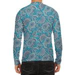 Turquoise Floral Bohemian Pattern Print Men's Long Sleeve Rash Guard