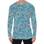 Turquoise Floral Bohemian Pattern Print Men's Long Sleeve T-Shirt