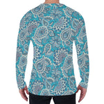 Turquoise Floral Bohemian Pattern Print Men's Long Sleeve T-Shirt