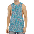 Turquoise Floral Bohemian Pattern Print Men's Muscle Tank Top