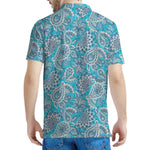 Turquoise Floral Bohemian Pattern Print Men's Polo Shirt