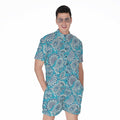 Turquoise Floral Bohemian Pattern Print Men's Romper