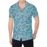Turquoise Floral Bohemian Pattern Print Men's Shirt