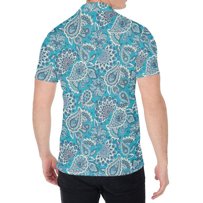 Turquoise Floral Bohemian Pattern Print Men's Shirt