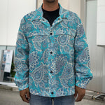 Turquoise Floral Bohemian Pattern Print Men's Shirt Jacket