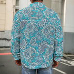 Turquoise Floral Bohemian Pattern Print Men's Shirt Jacket