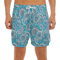 Turquoise Floral Bohemian Pattern Print Men's Split Running Shorts