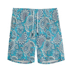 Turquoise Floral Bohemian Pattern Print Men's Sports Shorts