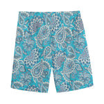 Turquoise Floral Bohemian Pattern Print Men's Sports Shorts
