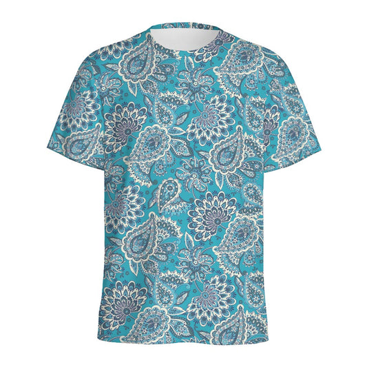 Turquoise Floral Bohemian Pattern Print Men's Sports T-Shirt