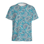Turquoise Floral Bohemian Pattern Print Men's Sports T-Shirt