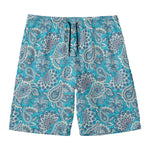 Turquoise Floral Bohemian Pattern Print Men's Swim Trunks