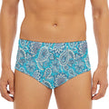 Turquoise Floral Bohemian Pattern Print Men's Triangle Swim Briefs