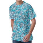 Turquoise Floral Bohemian Pattern Print Men's Velvet T-Shirt