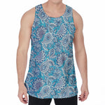 Turquoise Floral Bohemian Pattern Print Men's Velvet Tank Top