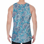 Turquoise Floral Bohemian Pattern Print Men's Velvet Tank Top